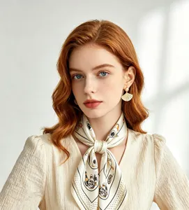 Exquisite 100% mulberry silk scarf featuring artistic illustration prints for elegant women.