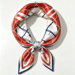 Luxury 100% mulberry silk small square scarf with elegant equestrian rope print for women.