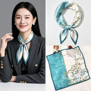 Pure mulberry silk small square scarf 53cm elegant floral print professional neckerchief women