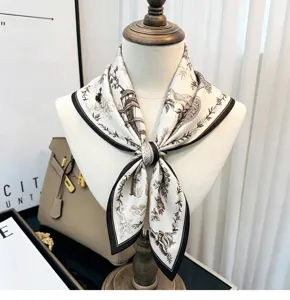 Mulberry Silk 65cm Square Scarf Vintage Print Women Old Money Style Shawl Neckwear