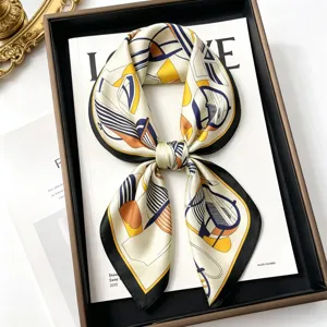 100% mulberry silk 68cm square scarf with chic abstract geometric illustration print for women