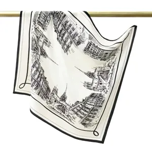 Luxury mulberry silk square scarf 65cm women fashion black white architectural print shawl