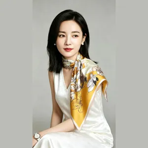 100% mulberry silk 53cm small square scarf, elegant floral print neckerchief for women.