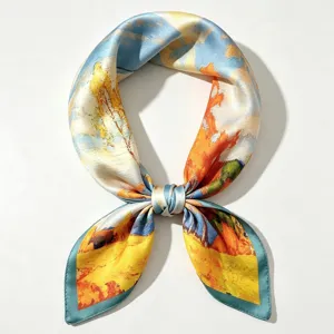 Silk small square scarf 53cm artistic oil painting print neckerchief women fashion accessory