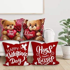 Valentine's Day throw pillow covers set cute teddy bear love red cushion case decor