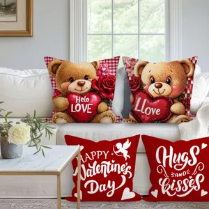 Valentine's Day Peach Skin Velvet Heart Letter Print Pillowcase for Home Sofa Decor
