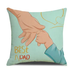 Father's day cartoon hand in hand printed square linen pillow cover for home sofa office decor.
