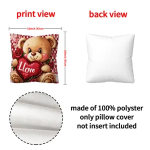 Valentine teddy bear throw pillow cover 18x18 inch decorative square cushion cover for sofa
