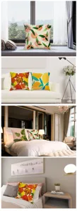 Funda de cojin de lino con estampado de frutas y plantas de verano para sofa y dormitorio
