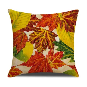 Funda de cojín de lino con estampado de hojas de otoño funda decorativa para sofá hogar
