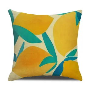 Funda de cojín de lino con estampado de hoja y fruta minimalista de verano para sofá