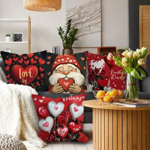 Valentine's Day Rose Love Heart Balloon Cushion Cover Peach Skin Velvet Decorative Pillowcase For Sofa Bedroom Home Decor