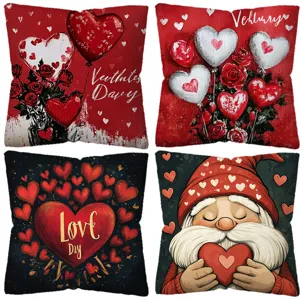 Valentine's Day throw pillow covers set red heart rose gnome home sofa decorative cushion 4pcs