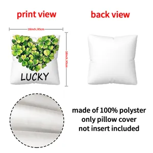 Kussenhoes met hart klaverblad print en lucky tekst, zachte hoes voor bankkussen 45x45 cm.