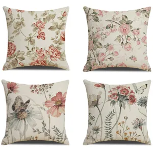 Nordic Vintage Floral Linen Cushion Cover Square Pillow Case For Living Room Sofa Home Textile Decor