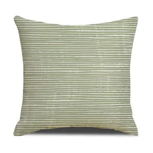 Funda de cojín de lino a rayas verdes y blancas de estilo moderno para decoración.