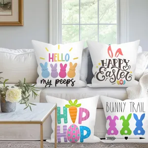 Housses de coussin de pâques lot de 4 taies d'oreiller décoratives lapin pour salon.