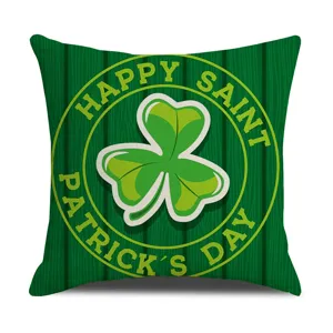 St Patrick's Day green shamrock pillow cover festive linen square throw cushion home decor