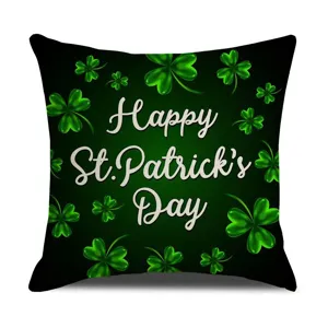 St. Patrick's Day shamrock printed square linen throw pillow for sofa bedroom decor.