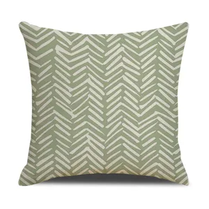 Funda de cojín de lino verde diseño geométrico, funda de almohada decorativa moderna minimalista.