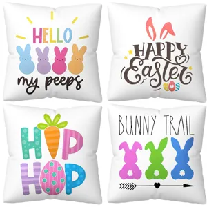 Housse de coussin de Paques ensemble dessin anime lapin impression taie d'oreiller