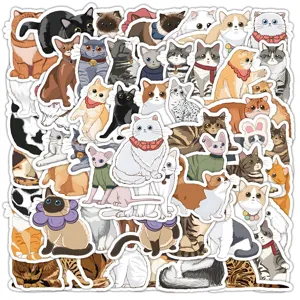 Cute cartoon cat stickers waterproof vinyl decal pack for laptop luggage skateboard