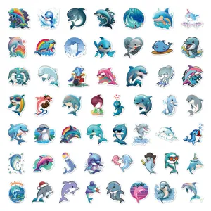 50 Stk. Süße Cartoon Delphin Aufkleber Wasserdichte Vinyl Sticker für Laptop Tasse Skateboard