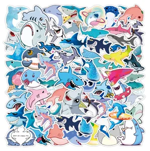 50pcs cute cartoon shark waterproof stickers pack for phone luggage laptop skateboard decals