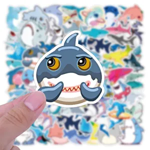 Cute cartoon shark waterproof graffiti sticker for luggage and phone decoration pack.