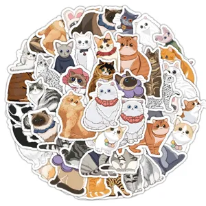 Cartoon Hand Drawn Cute Cat Stickers Waterproof Vinyl Decals For Laptop Water Bottle Luggage Scrapbook Journal Skateboard