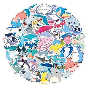 50 Pcs Cute Cartoon Shark Waterproof Stickers Vinyl Decals for Laptop Luggage Water Bottle