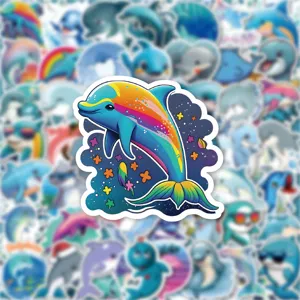 50 Stk. bunte Regenbogen Delfin wasserdichte Aufkleber fuer Trinkflasche Laptop Koffer Deko