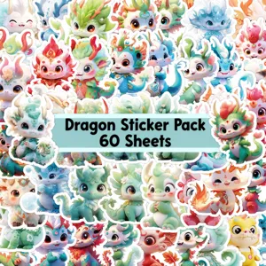 60pcs Cute Cartoon Dragon Waterproof Stickers Vinyl Decals for Laptop Phone Case Luggage