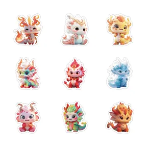 Cute cartoon dragon baby waterproof stickers set for laptop, phone case and journal decoration.