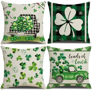 St Patricks Day Federa per Cuscino in Lino Trifoglio Federa Decorativa Quadrata per Divano Decorazione per la Casa