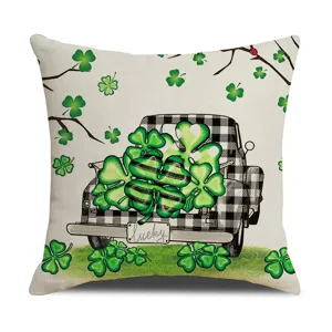 Federa per Cuscino San Patrizio Lino Trifoglio Truck Quadri Decorazione Divano