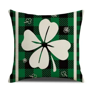Federa cuscino San Patrizio lino quadri verde trifoglio decorazione divano casa