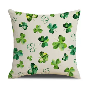 Federa per cuscino in lino con stampa di trifoglio verde per divano decorazione casa