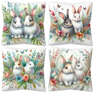 Housses de coussin décoratives lapin, jolis étuis de coussin aquarelle fleurs pour la maison.
