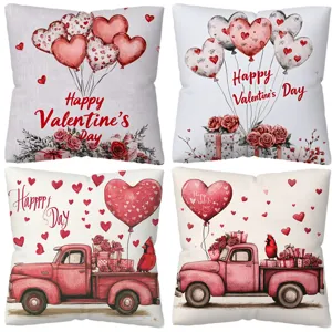 Valentine's Day Love Heart Balloon Print Pillow Cover Sofa Decorative Cushion 4pcs