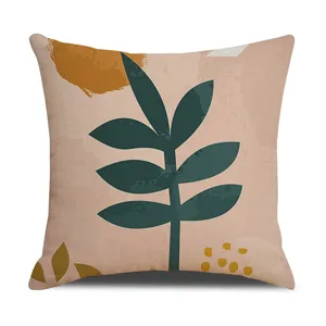 Funda de cojín estilo nórdico con estampado de hoja verde abstracta, decoración moderna.