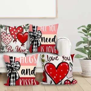 Valentines Day Heart Printed Pillowcase Peach Skin Velvet Cushion Cover Square Pillow Slip For Sofa Bedroom Decor
