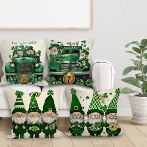 St. Patrick's Day gnoom kussenhoes set, groene truck klaver sierkussenhoes 4st