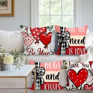 Valentine's day decorative heart printed throw pillow covers set for sofa living room.