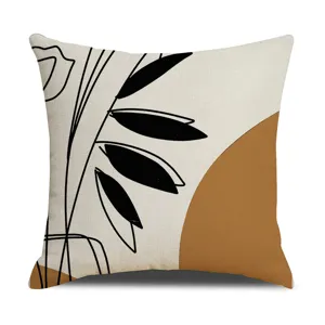 Nordic minimalist abstract plant line art throw pillow cover for modern living room sofa decor.