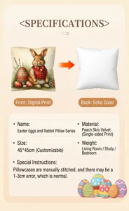 Détail de housse de coussin lapin de Pâques, tissu peau de pêche, taille 45x45cm déco.