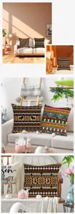 Bohemian tribal pattern pillow cover detail showing African lion geometric print for sofa decor