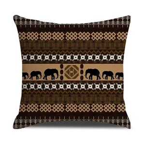 Bohemian throw pillow cover vintage ethnic elephant linen pillowcase for sofa home decor.
