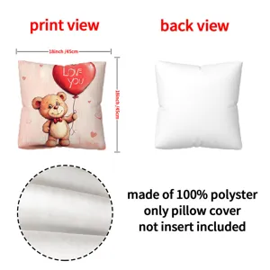 Valentine's day teddy bear heart pillow cover 18x18 inch soft polyester cushion case