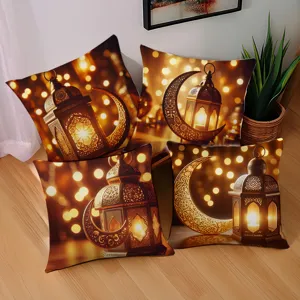Peach Skin Velvet Pillow Cover Gold Moon Lantern Printed Cushion Cover Decorative Holiday Home Textile Pillowcase